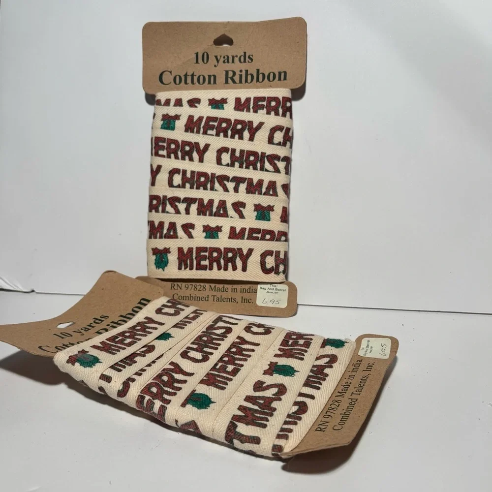 “Merry Christmas” Cotton Ribbon - Cream and Red 20 yards